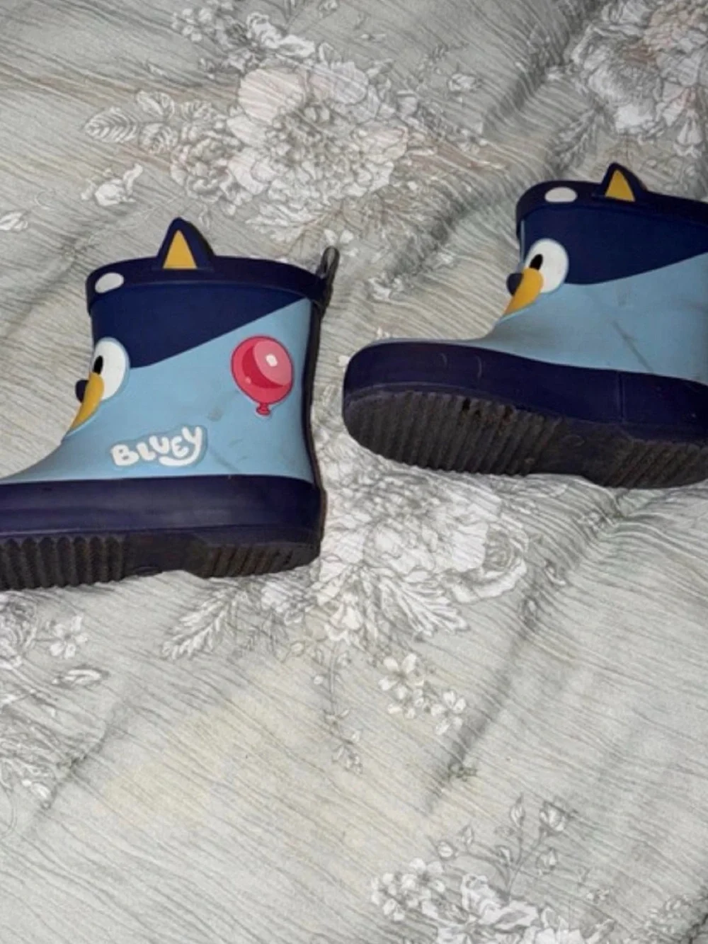 Toddler Light Blue Character Rain Boots with Striped Lining